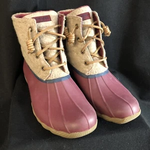 Sperry Women's Top-Sider STS87099 Saltwater Core Duck Boot Tan Burgandy Sz 7.5M - Picture 1 of 6