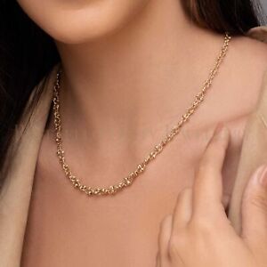 Beaded Chain Necklace 14K Yellow Gold Hoops Laser Ball Design 17" Gift for Mom