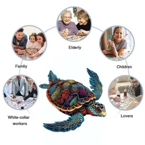 \(°•°)- Sea Turtle Wooden Jigsaw Puzzle Animal Family Adults Kids Fun  -(°•°)? - Picture 1 of 4