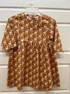 Girls Smiling Button Brown Deer Dress EUC size 8 - Picture 1 of 7