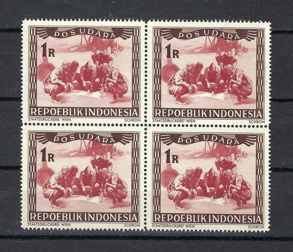 Indonesia 1948 Sc# C7 correo aéreo tripulación estudiando plan de vuelo avión 1R bloque 4 MNH Foto 1 de 1