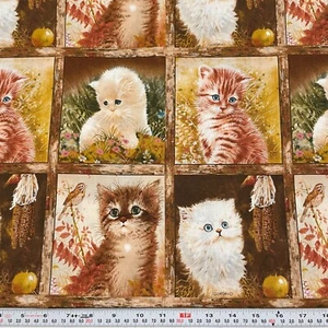 Kittens in Blocks Giordano Studios by Spectrix Cotton Fabric Remnants 17" x 44" - Picture 1 of 2