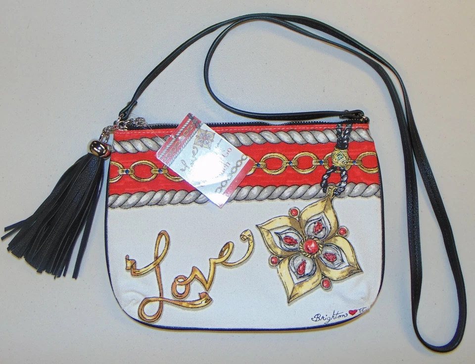 Brighton Love Glitter and Go Pouch Crossbody Purse Bag Canvas 10 X 7