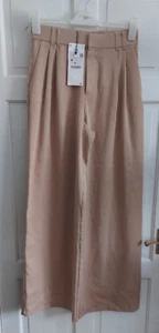 Zara Beige Pleated Top Wide Leg Trousers Size M Medium - Picture 1 of 5