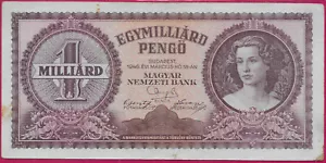HUNGARY 1,000.000.000 (1 BILLION) EGYMILLIARD PENGO 1946 PORTRAIT OF LUCIA LENDV - Picture 1 of 2