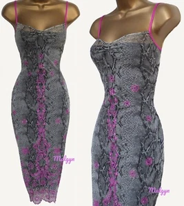 KAREN MILLEN ✩ VINTAGE SEXY EMBELLISHED SNAKE SKIN MESH WIGGLE SLIP DRESS ✩ UK10 - Picture 1 of 9