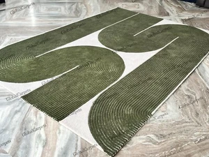 Olive Green Contemporary High Low New Zealand Wool Rug For Living Room - Picture 1 of 14