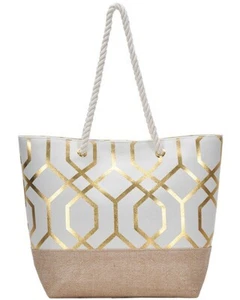 Damen Handtaschen groß Beuteltasche Tasche Schulranzen Schultertasche creme gold - Bild 1 von 2