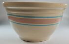 Vintage Large #12 Oven Ware Pottery 12" Pink Blue Stripe Mixing Bowl USA.