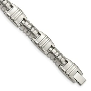 Stainless Steel Brushed and Polished Black CZ Link Bracelet - Picture 1 of 5