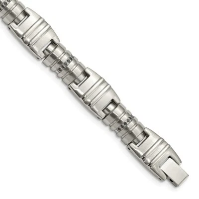 Stainless Steel Brushed and Polished Black CZ Link Bracelet - Image 1 of 4