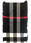 BURBERRY Half Mega Check Fringe Wool Scarf Black White Red Made In UK New