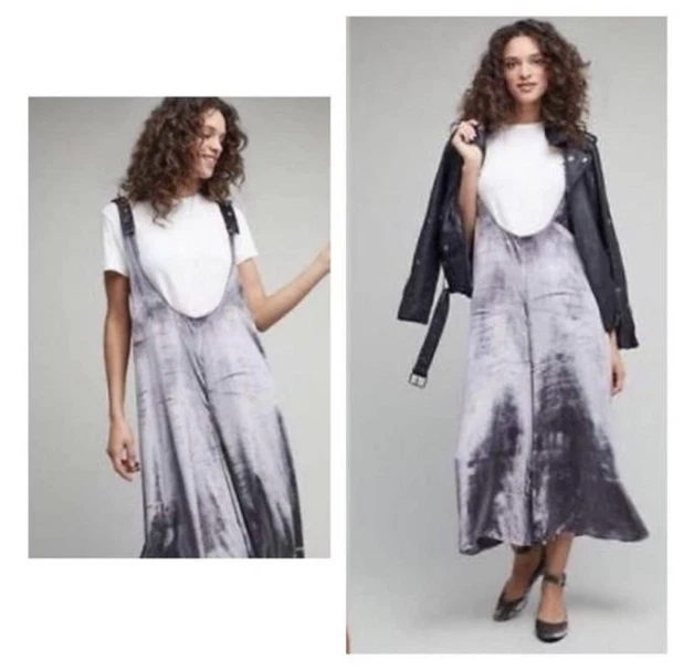 Maeve for Anthropologie Womens Velvet Overalls Romper Jumpsuit Small Grey Loose  - Image 1 of 4