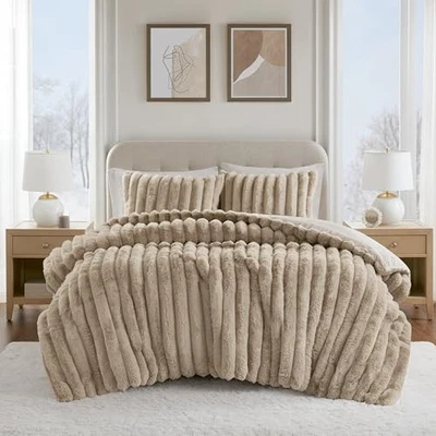  Queen Comforter Set Reversible Faux-Fur Plush Comforters for Full/Queen Taupe - Image 1 of 4