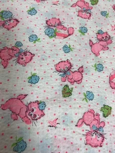 Vintage Baumwolle Seersucker Stoff rosa Kätzchen Jugend 50er Jahre Neuheit 39”x39” - Bild 1 von 7