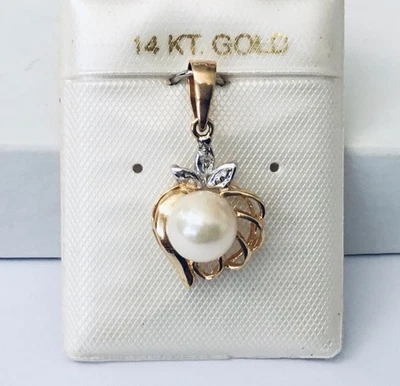 Colgantes de diamantes y perlas cultivadas genuinas de oro amarillo macizo de 14K NUEVO Foto 1 de 4