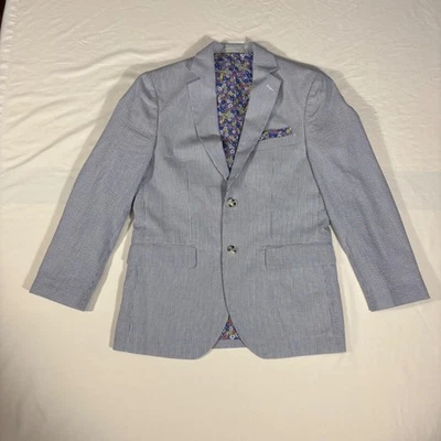Perry Ellis Portfolio Seersucker Mens Blazer Floral Lining Modern Fit - Image 1 of 4