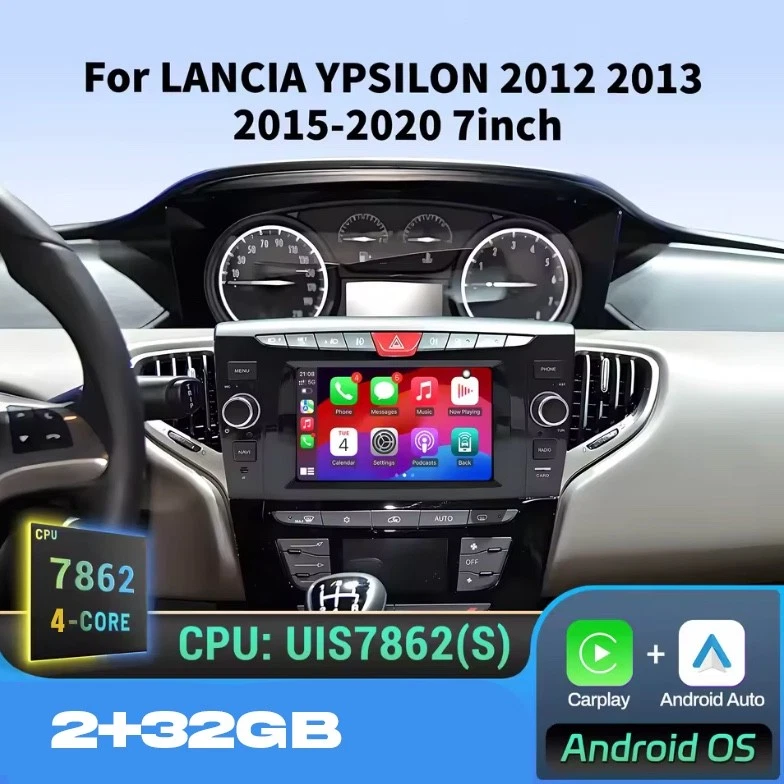 Autoradio 7" CarPlay Android 14 per Lancia Ypsilon 2012–2020 GPS BT RDS - Immagine 1 di 4