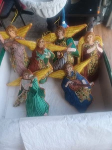 Set Of 6 Vintage Embroidered Silk Angels Christmas Ornament 5.5-6" HORCHOW - Picture 1 of 22