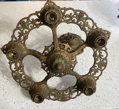 Lámpara de araña antigua JC Virden ART DECO 5 luces policromada Foto 1 de 4