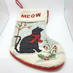 Calza Natalizia Gatto Glitzhome Meow Nera Gancio Decorazione Festività 16" Punta Ago - Foto 1 di 7