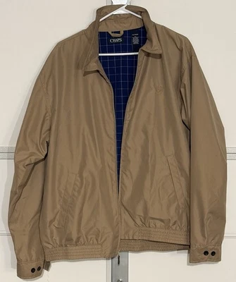 Chaps Men’s Light Weight Full Zip Jacket Tan With Plaid Lining. Size XL - Image 1 of 4