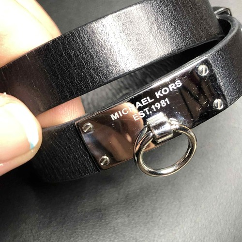 6178 Michael Kors Argento Logo Anello Cintura Pelle Avvolgente Bracciale 13 14 5"