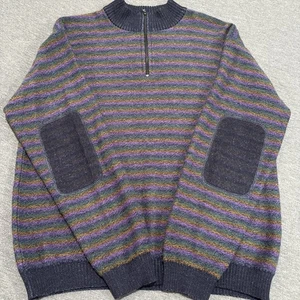 Bugatchi 100% Merino Wool Quarter Zip Sweater Men’s Large Multicolor Stripe - Picture 1 of 10