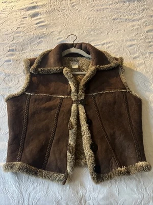 Chaleco de piel de oveja vintage para mujer FIRENZE Santa Bárbara de cuero marrón talla S único Foto 1 de 4