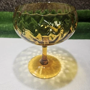 HTF Vintage MCM Empoli Ambra Pannello Ottico Piedi Vino Snifter Composta Calice Usato in Ottime Condizioni - Foto 1 di 7