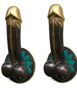 2 PENIS shape DOOR PULL or HOOK hand made solid brass 9 " handle heavy Phallus - Bild 1 von 21