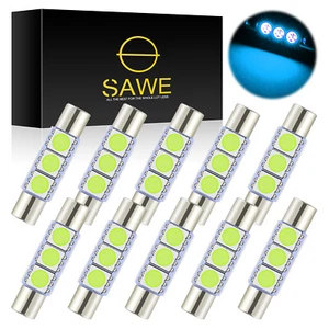 10 x SAWE Ice Blue LED Sun Visor Vanity Mirror Lights Bulbs T6 6612F 6641 28mm - Bild 1 von 5