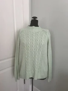 Vintage Karen Scott Petites Mint Green Pearl Neck Cable Knit Sweater Womens XL - Picture 1 of 10