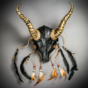 Antelope Devil Animal Skull with Impala Horns Halloween Masquerade Mask Headgear - Picture 1 of 9