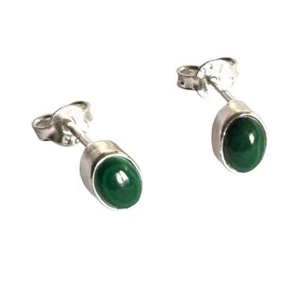 925 Sterling Silver Malachite Oval Gemstone Stud Earrings - Picture 1 of 2