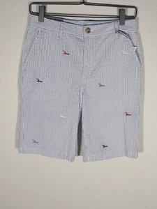 Vineyard Vines Boy's Blue & White with Boats Seersucker Breaker Shorts Size 16 - Picture 1 of 7