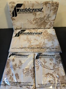 Set lenzuola FIELDCREST Queen vintage marrone floreale Versailles rose federe nuovo con etichette - Foto 1 di 5