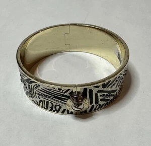 HENRI BENDEL Gold Tone Black White Safari Animal Rhinestone Bangle Bracelet - Picture 1 of 8