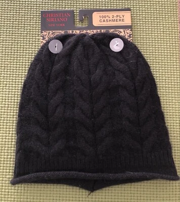 NUEVO CON ETIQUETAS CHRISTIAN SIRIANO 100% Cachemira Herradura Cable Gorro Negro Talla Única Foto 1 de 4