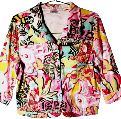 Blazer Erin London Colorido Elastizado Abstracto Artístico Jean Chaqueta Top Mujer Talla L Foto 1 de 4