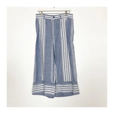 Lauren Ralph Lauren Pants Size 6 Blue White Capri Green Label Pockets Linen RARE - Image 1 of 4