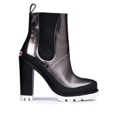 $300 BOTA CHELSEA TACÓN ORIGINAL HUNTER CUERO PLATA NEGRO 6.5 UK 8.5 US (TE15) Foto 1 de 4