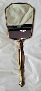 Vintage French Hand Mirror, Brass Vanity Dresser Mirror  Art Deco 13"