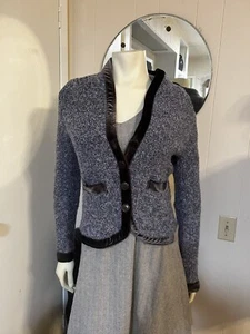 HWA Anthropologie Heathered Blue Purple Cardigan Sweater W/ Velvet Trim Size S - Picture 1 of 7