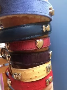 SILVER HEARTS OR BONES COLLAR AND OR LEASH AMBERHILL LEATHER - NEW OLD STOCK - Picture 1 of 2