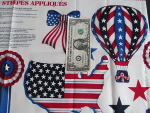 Stars and Stripes Appliqué Fabric Panel VIP Cranston USA Hot Air Balloon Bow O - Picture 1 of 5
