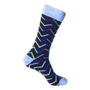 Steven Land Navy Multi Chevron Mixed Colors Pattern Men's Socks - Picture 1 of 2