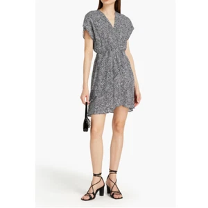 Maje Cupro Faux Wrap Dress Black White Size FR36 US Small - Picture 1 of 16