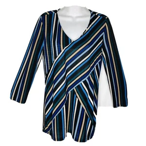 Blusa DANA BUCHMAN Mujer Top Azul a Rayas Elástica Top Túnica Mangas 3/4 Pequeña - Imagen 1 de 6