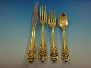 Grande Baroque by Wallace Sterling Silver Flatware Service 8 Set Gold Vermeil - Picture 1 of 4